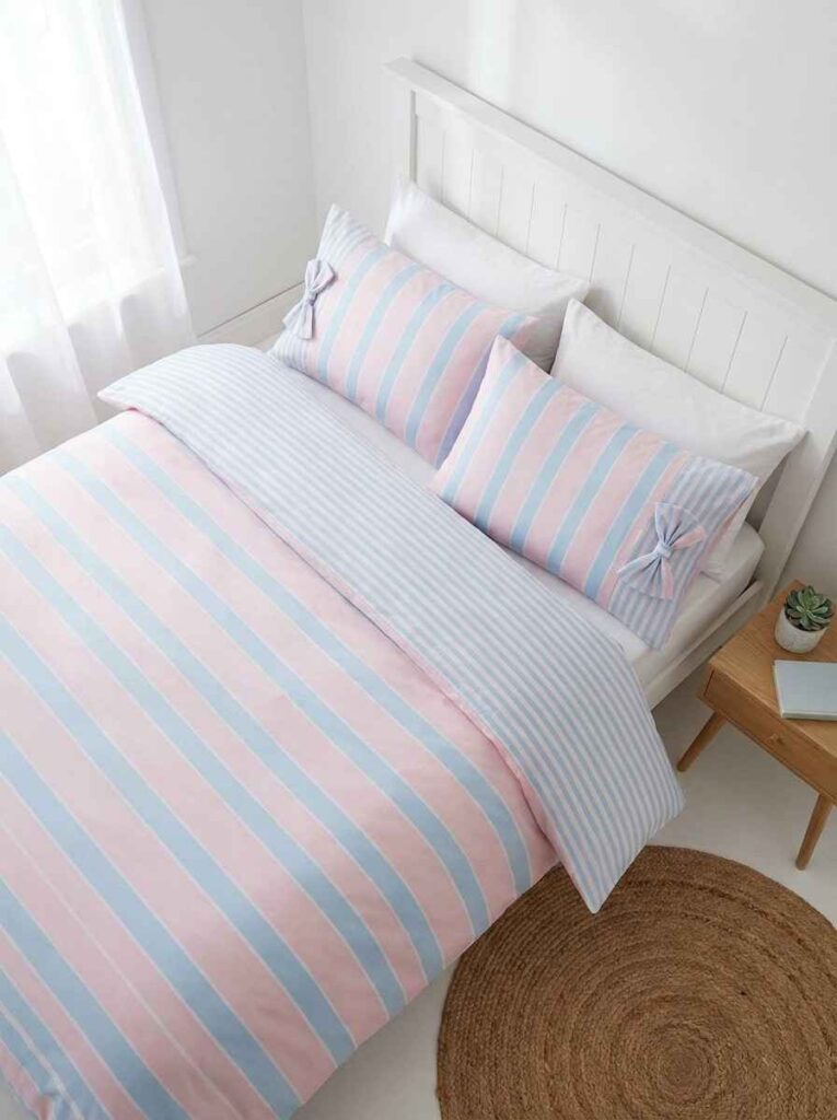 Bed with pastel bedding minimal 202606271357