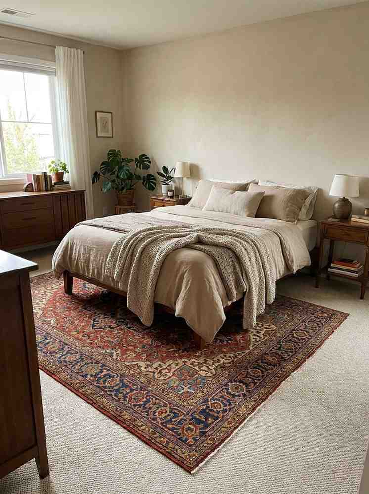 22 Bedroom Decorating Ideas 2026 bedroom with layerd rug