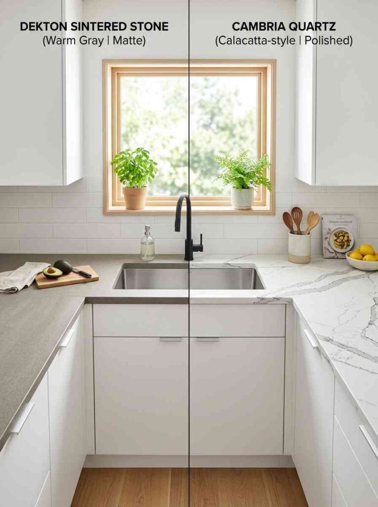 Dekton vs quartz countertop modern kitchen design
