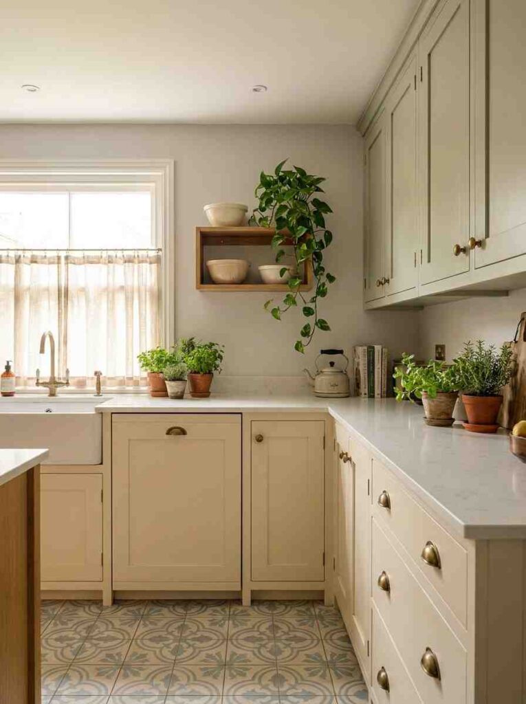 Eclectic kitchen with cream cabi 202606291441