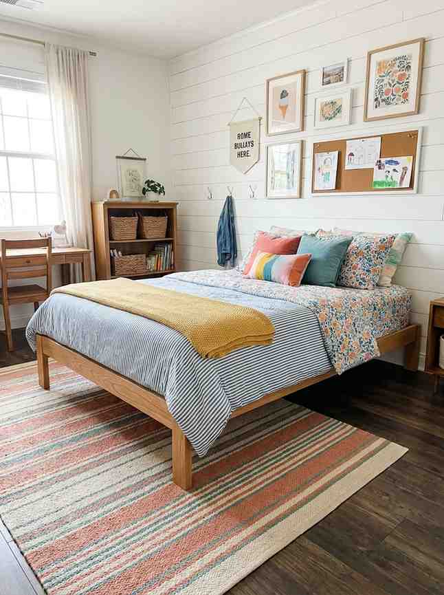 Girls bedroom neutral wood bed 202606271403