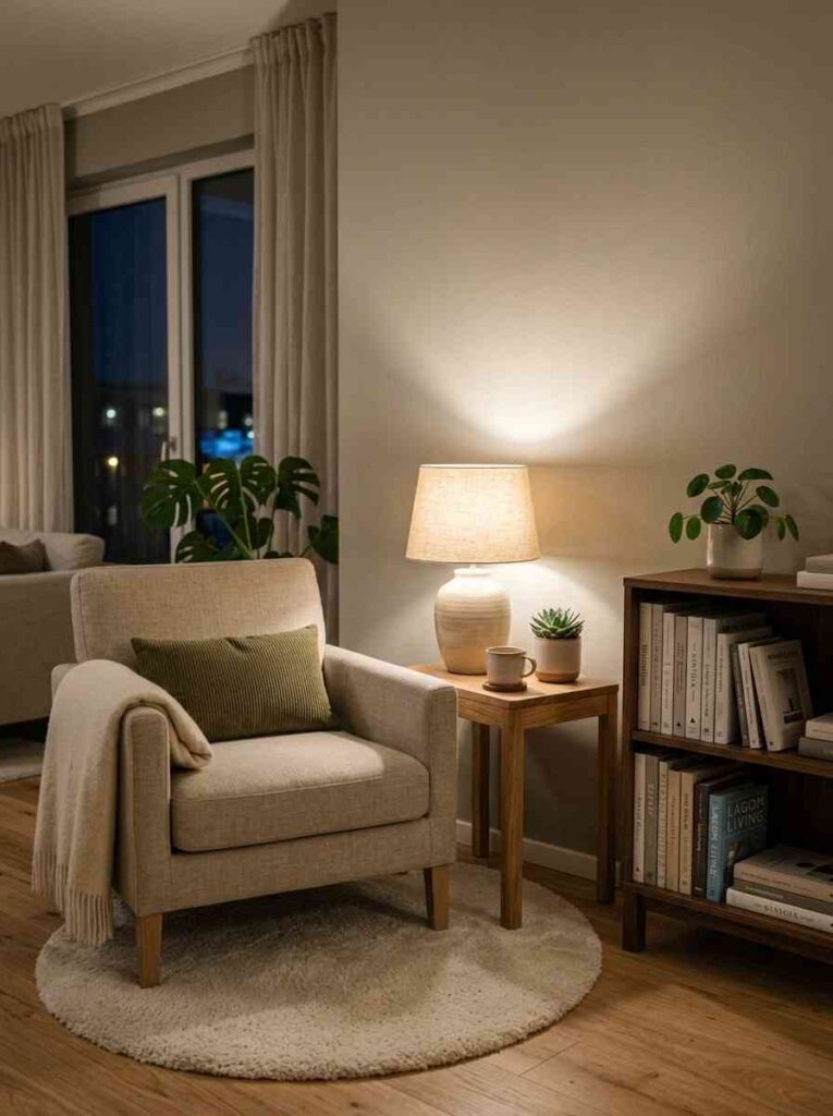 Japandi reading corner apartment 202606281742