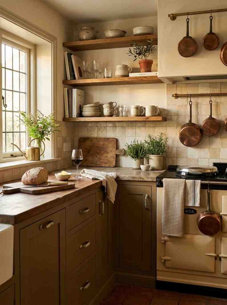 Kitchen Design Ideas 2026 sophisticated kitchen with custom cabinetry in a warm earthy brown-green heritage tone
