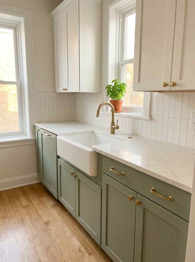 Kitchen with sage green cabinets 202606291441