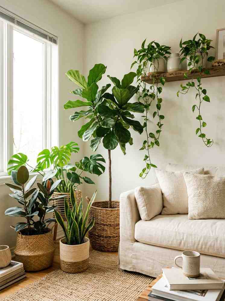 22 Living Room Ideas 2026 Indoor plants decorating a bright living room corner