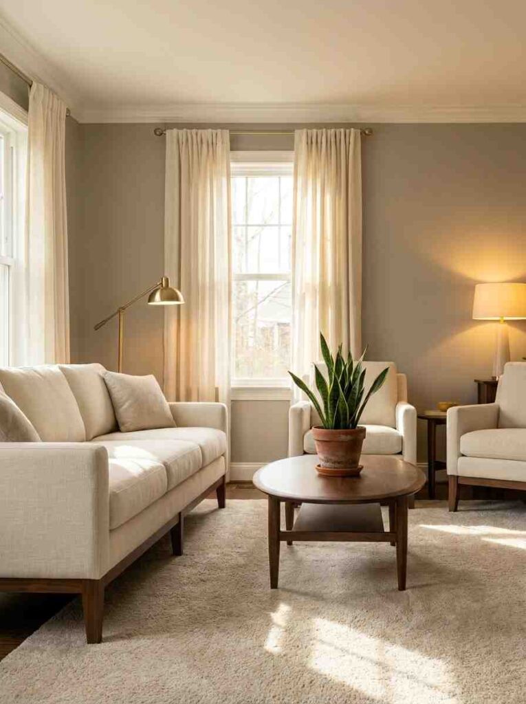 Living room with neutral walls 202606242324