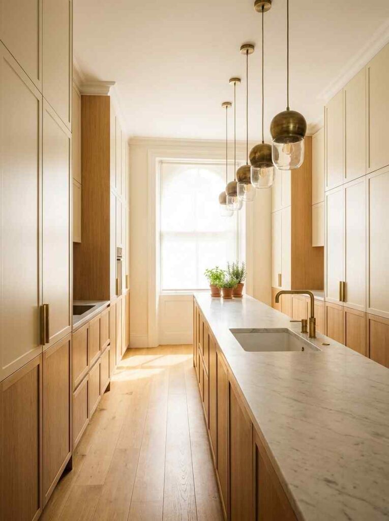 Kitchen Design Ideas 2026 Beautiful narrow galley kitchen, long and efficient