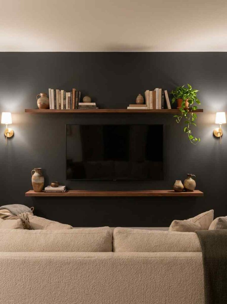 TV wall with floating shelves 202606281734