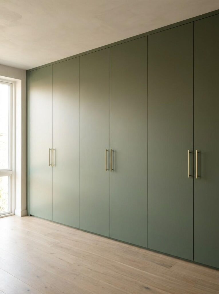 A floor-to-ceiling built-in wardrobe spanning an entire bedroom wall