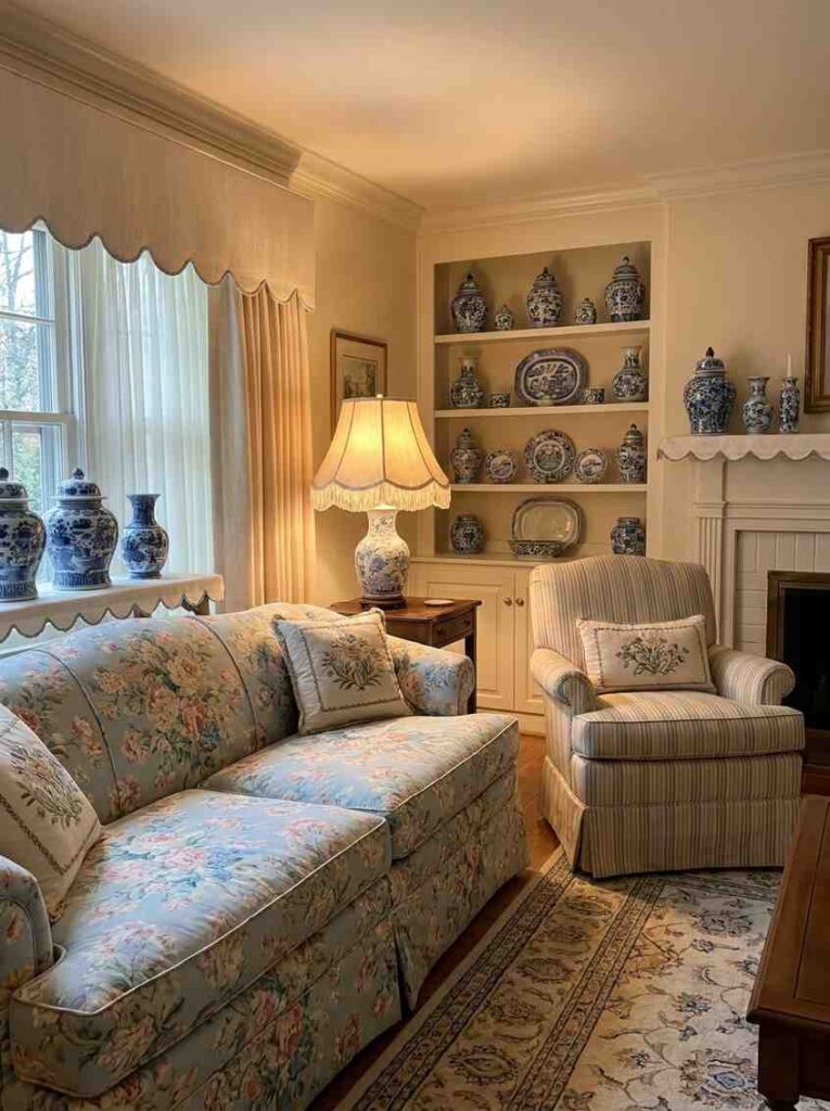 22 Living Room Ideas 2026 Grandmillennial living room with floral sofa