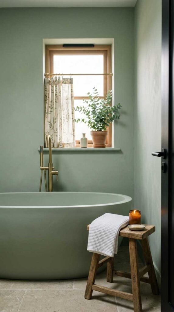 Bathroom with sage green walls 202607201712