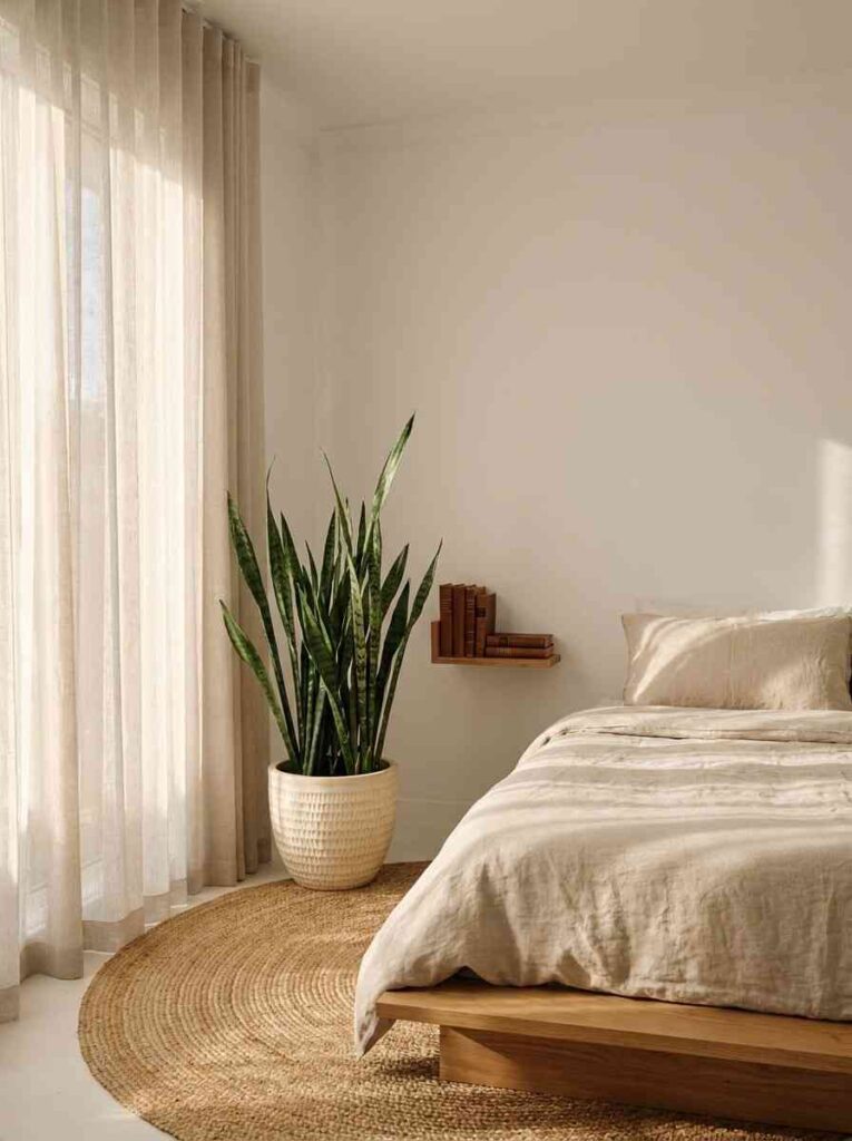 Bedroom corner with snake plant 202607062310