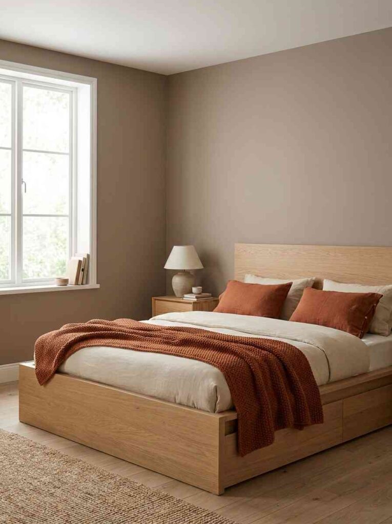 Image showing cozy bedroom ideas 2026 with brown bed sheets