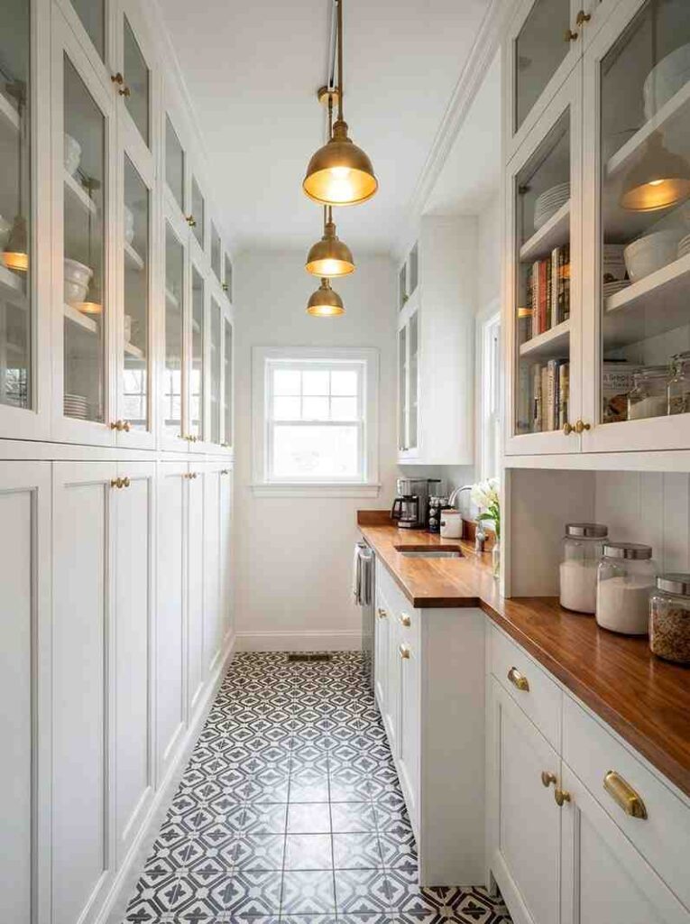 Butler pantry with geometric tile 202607111348