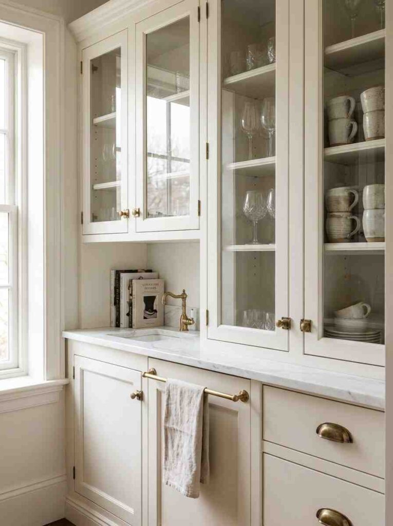 Butler pantry with glass cabinets 202607111348
