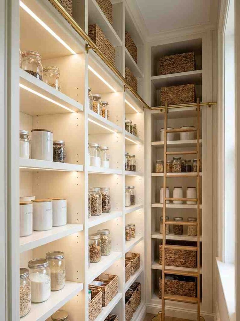 Closet pantry with shelving ladder 202607111410