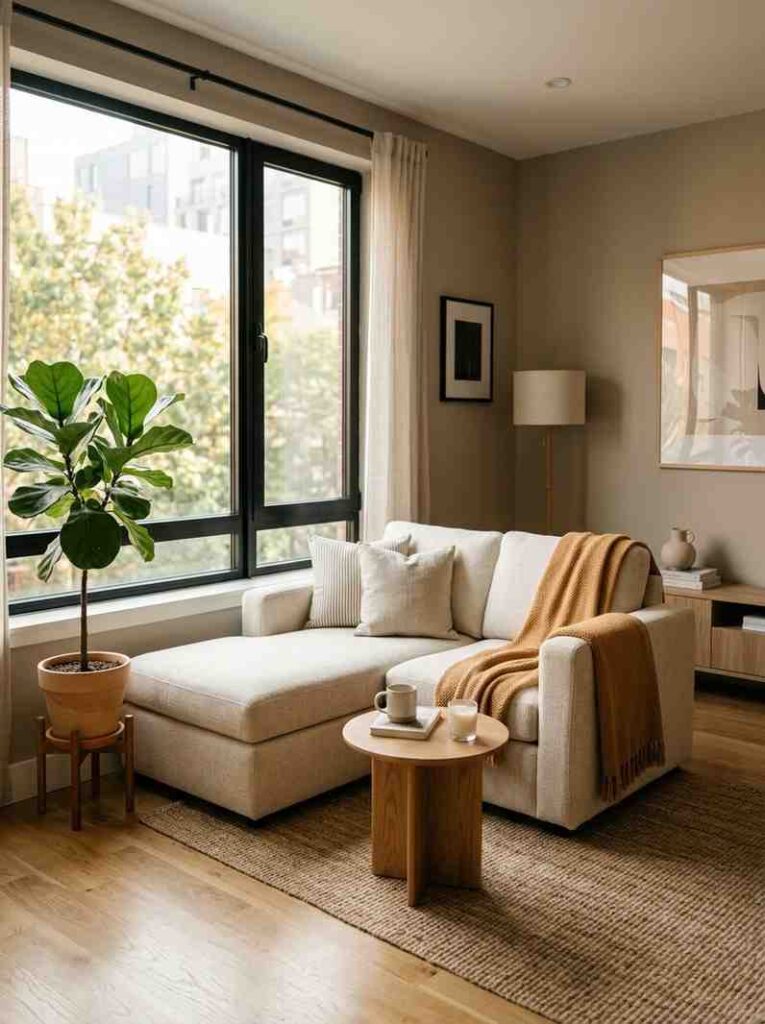 Compact L shaped sofa cream 202607032250