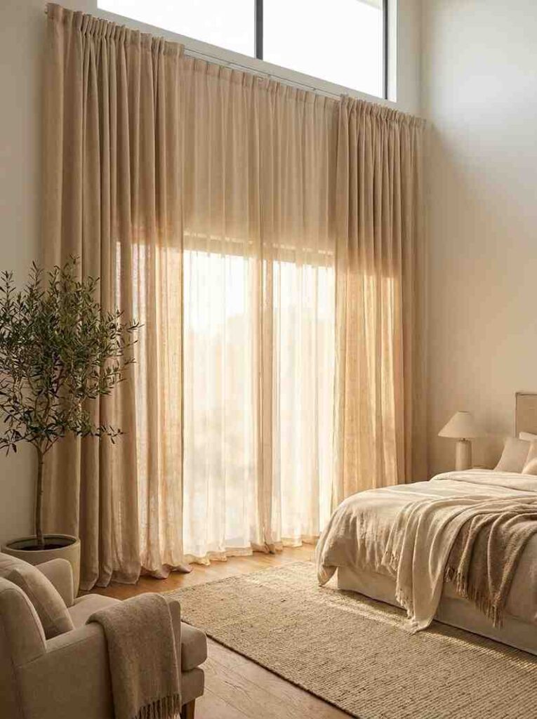 Image showing cozy bedroom ideas 2026 with a large hanging curtain