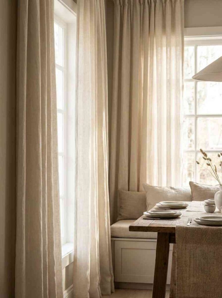 Dining room window with drapes 202607090057