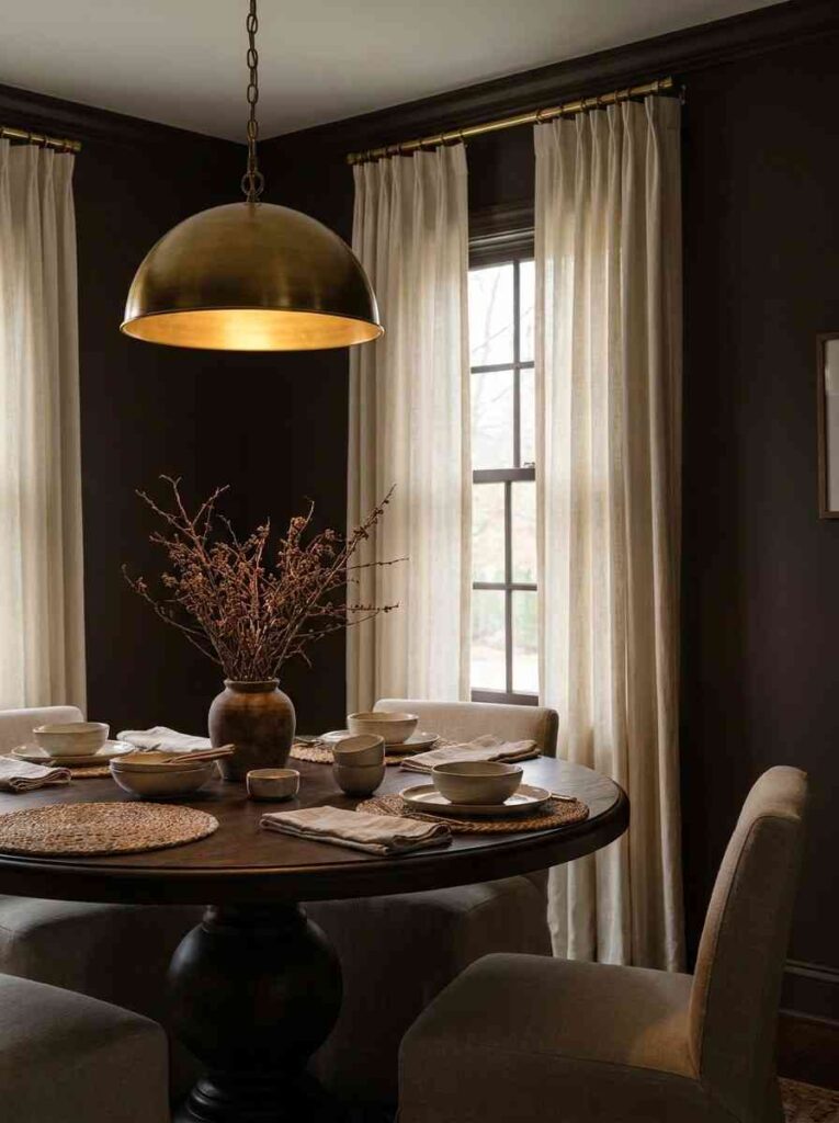 Dining room with brown walls 202607090057 1