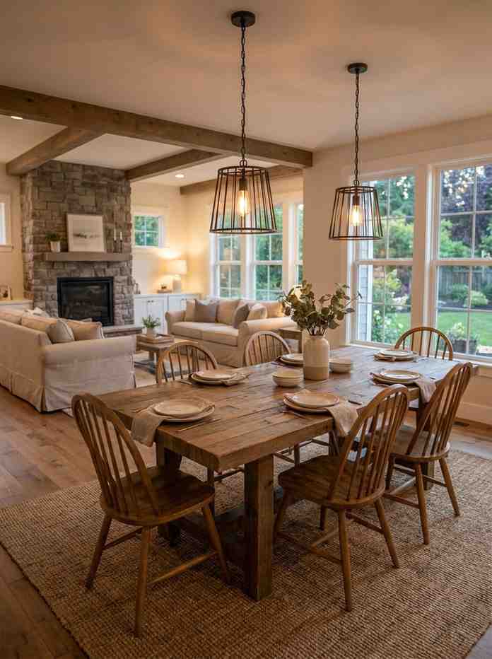Dining table with pendant lights 202607090057