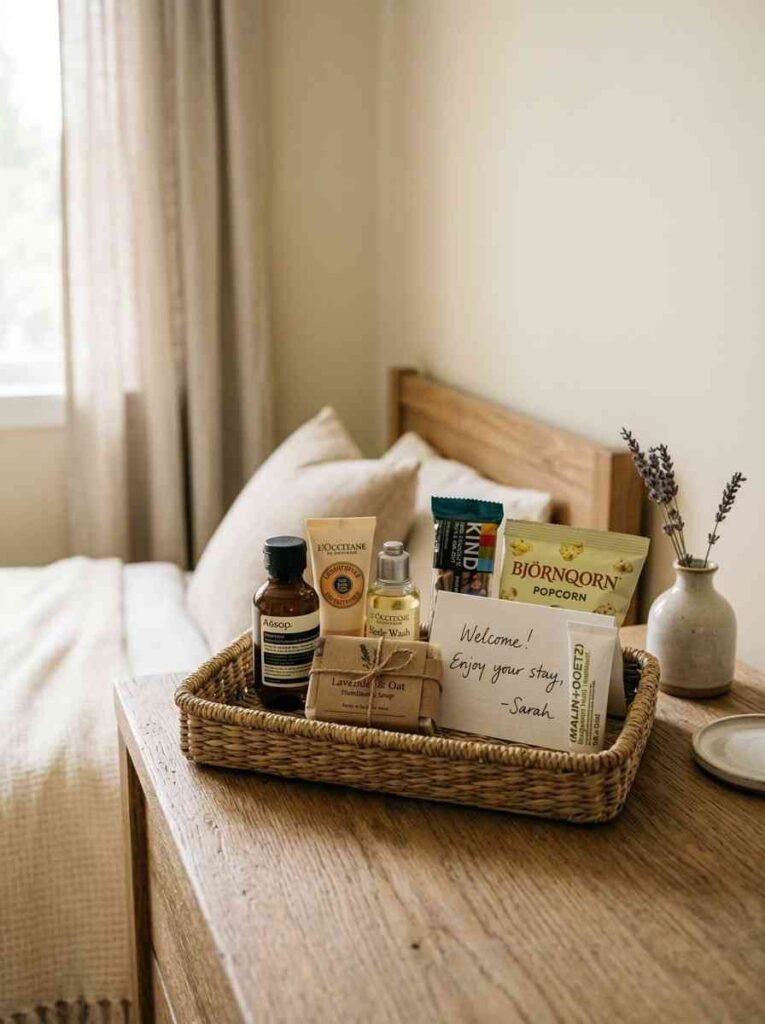 Dresser top with toiletries and 202607022332
