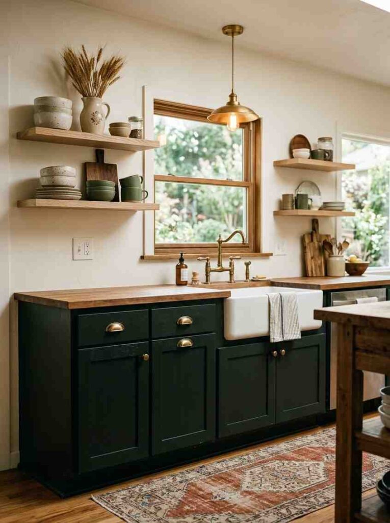 Eclectic kitchen with green cabi 202607221649
