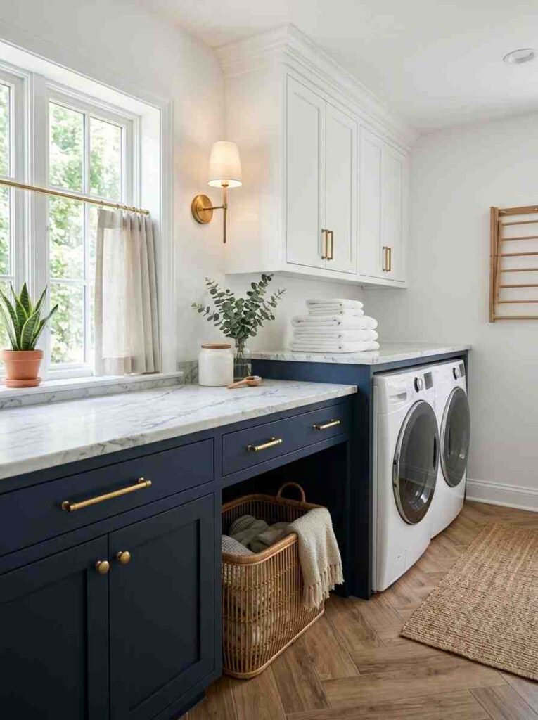 Elegant laundry room with navy 202607160005