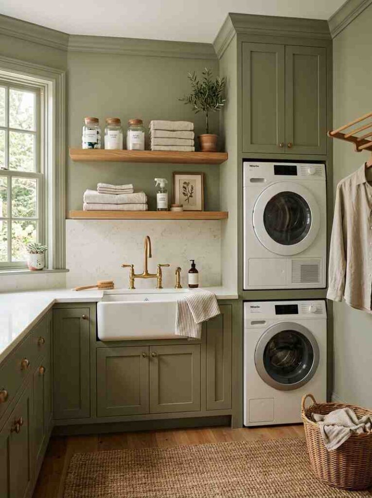 Elegant laundry room with sage 202607160005