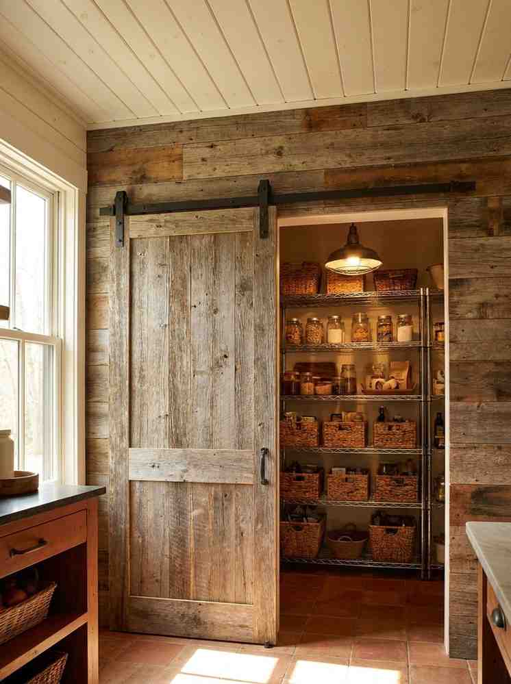 Farmhouse kitchen with barn door 202607121554