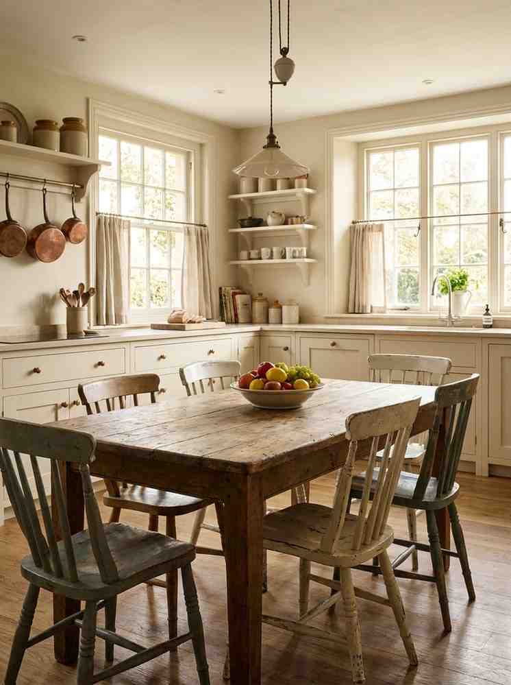 Farmhouse table in vintage kitchen 202607071158