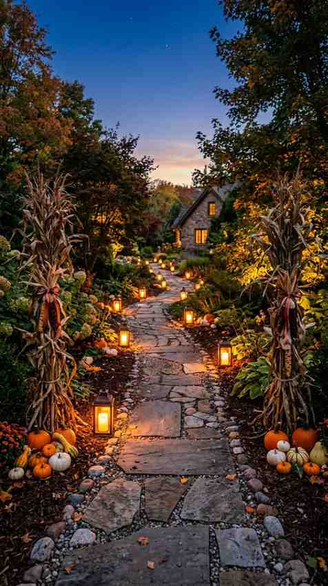 Garden pathway at dusk lanterns 202607210949