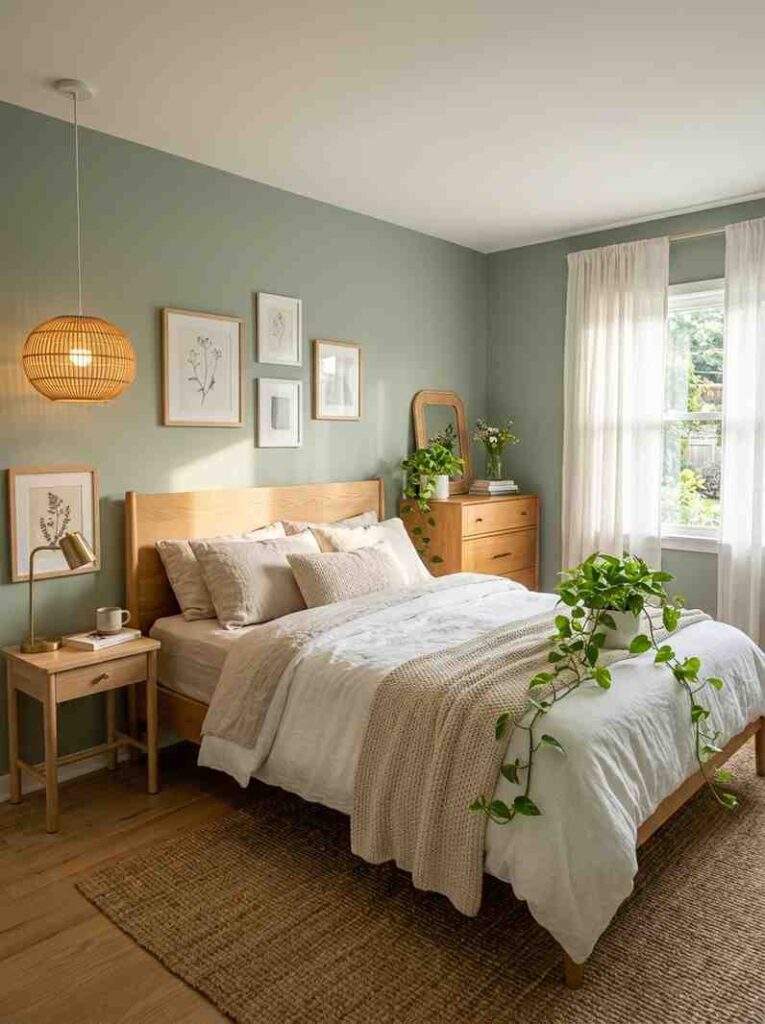 Guest bedroom with sage green 202607022332