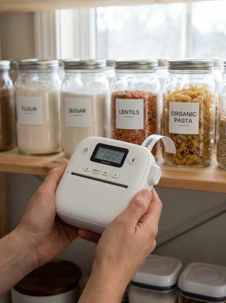 Hands using label maker printing 202607091957