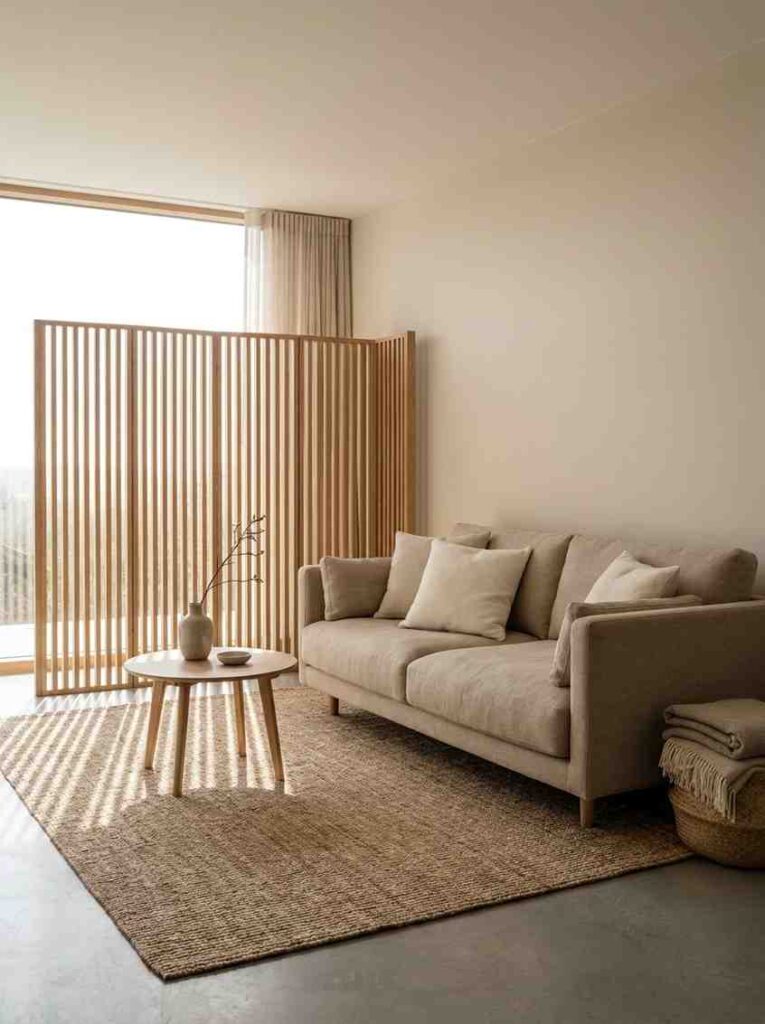 Japandi living room with wooden 202607032235