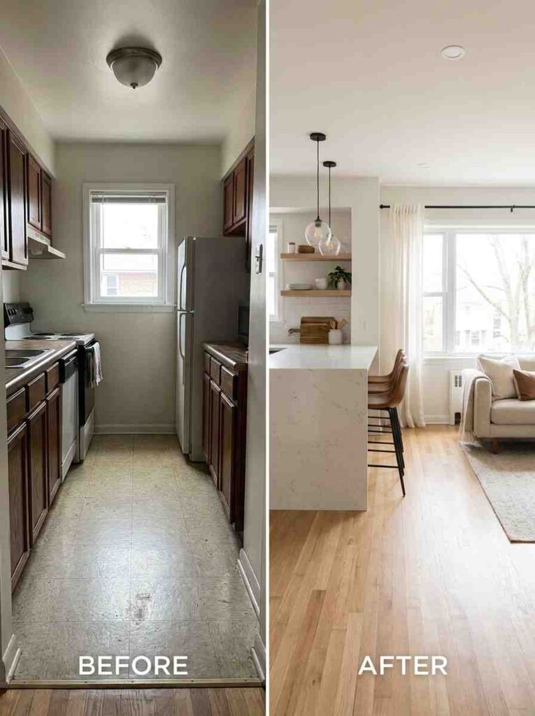 Open Concept Kitchen Remodel Idea befor and after
