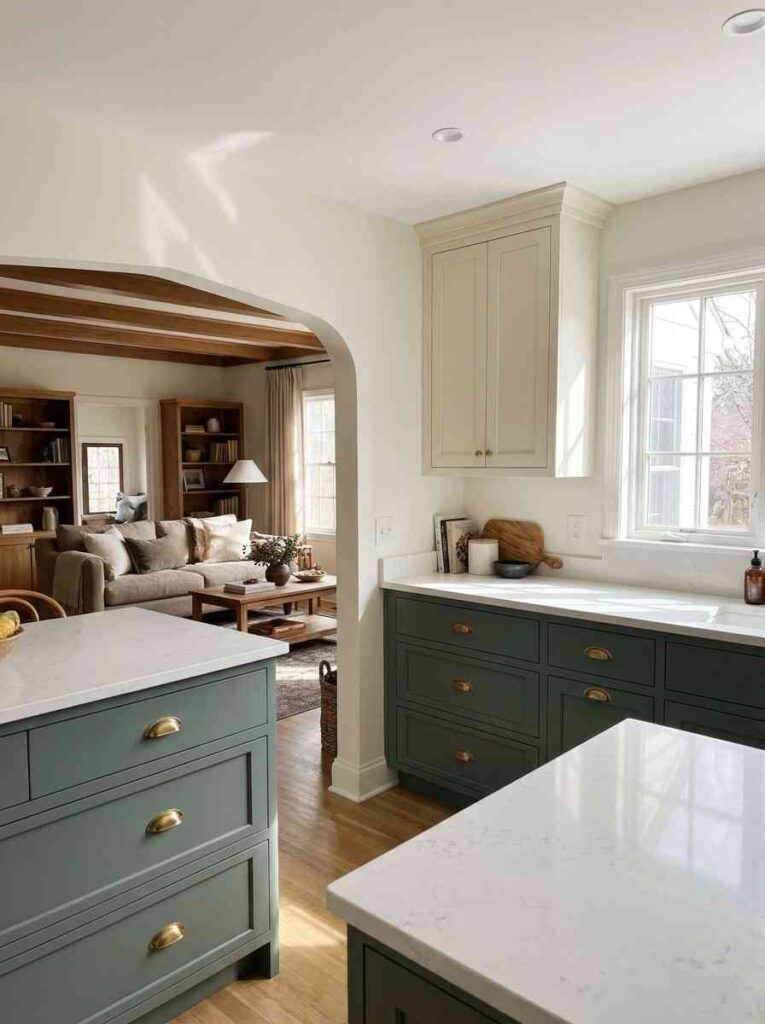 Kitchen with green cabinets 202607052113