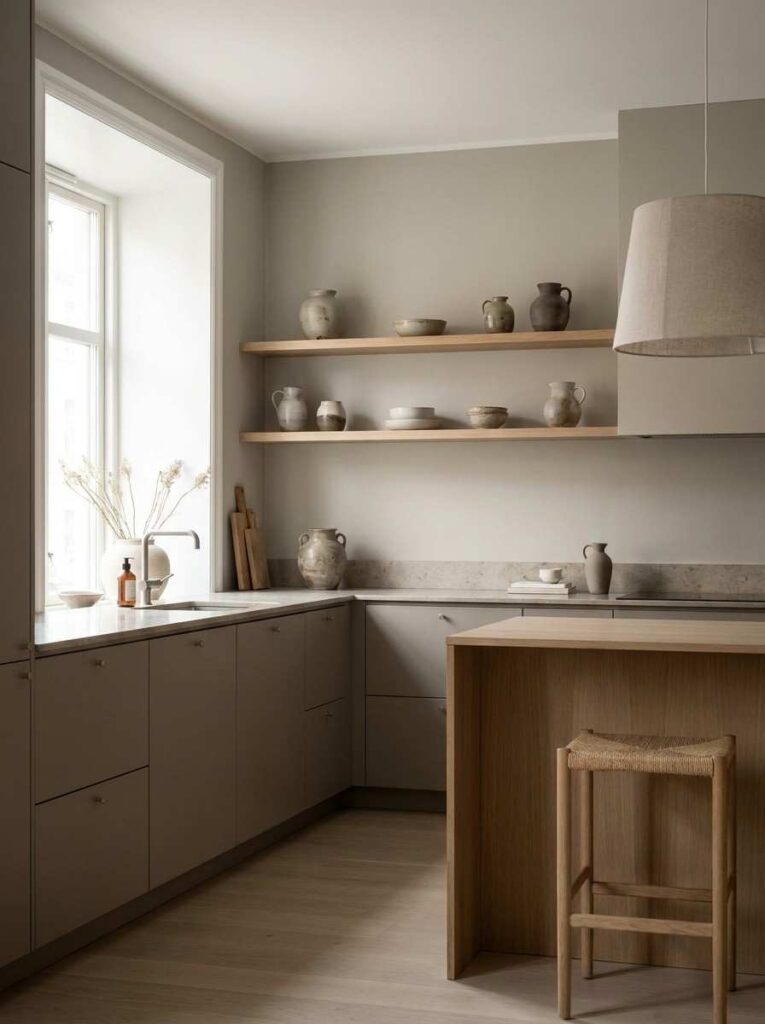 Kitchen with mushroom gray cabinets 202607041759