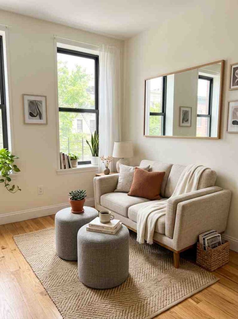 Living room with loveseat ottomans 202607231617