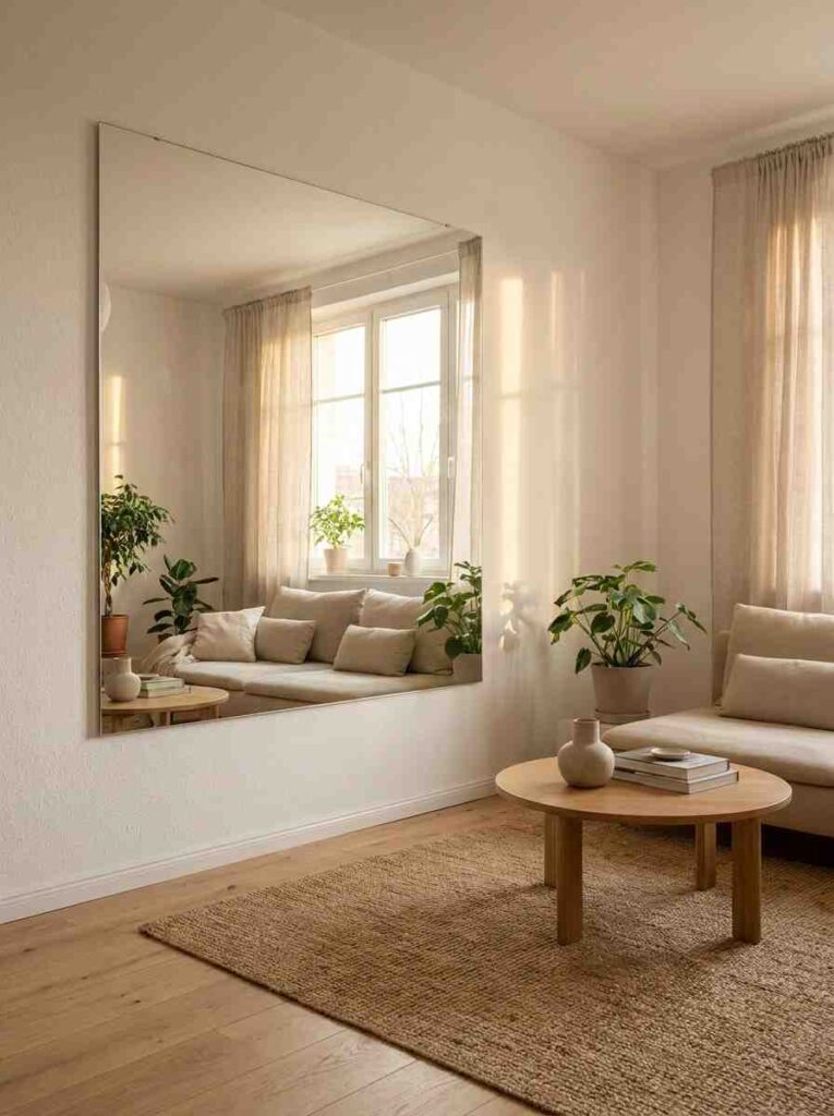 Living room with mirror and 202607032235