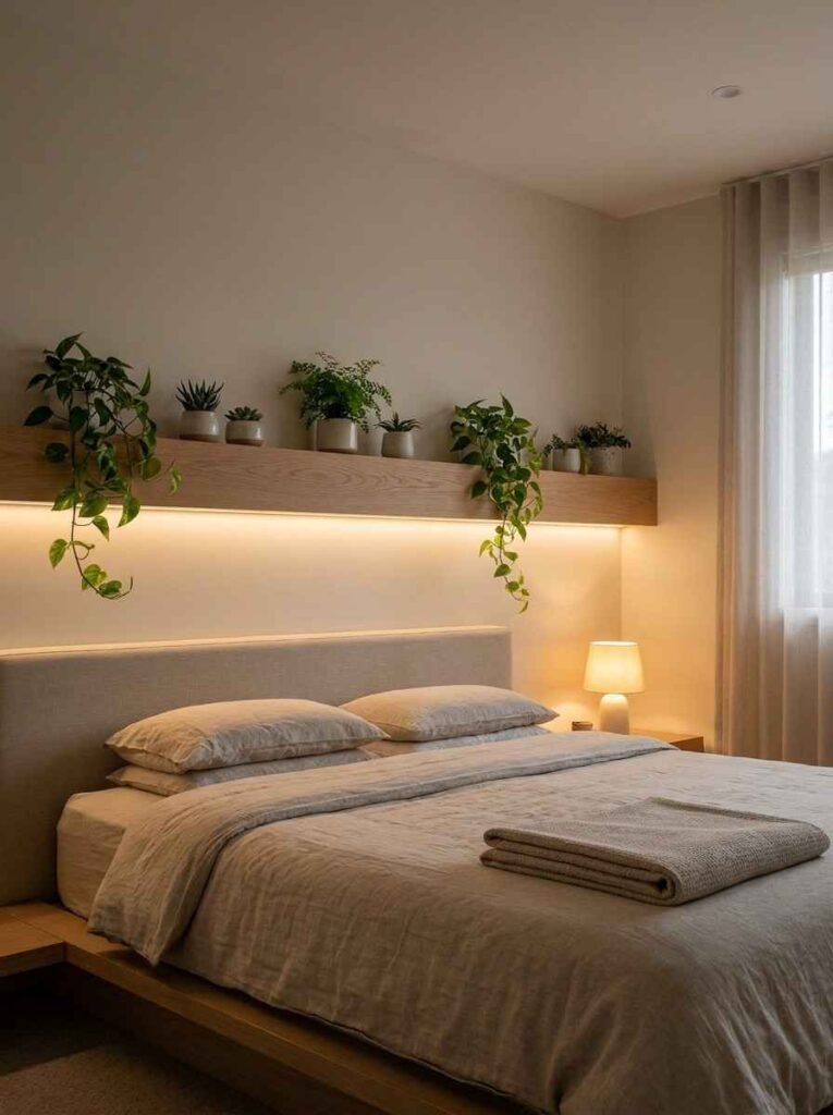 Minimalist bedroom with planter 202607062310