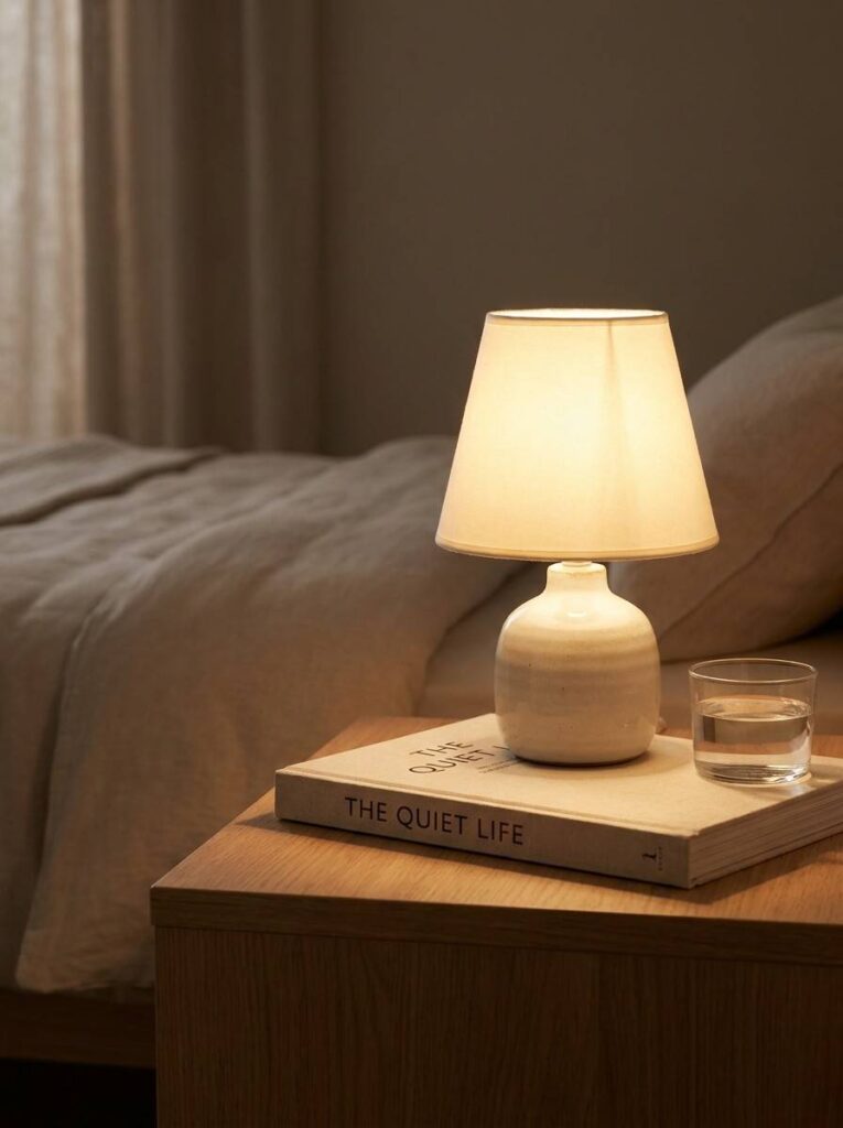 Minimalist nightstand with lamp 202607062310