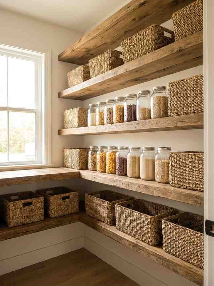 Open shelving pantry with jars 202607101829