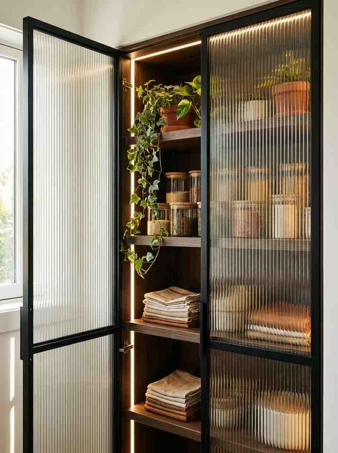 Pantry door with glass shelving 202607121554