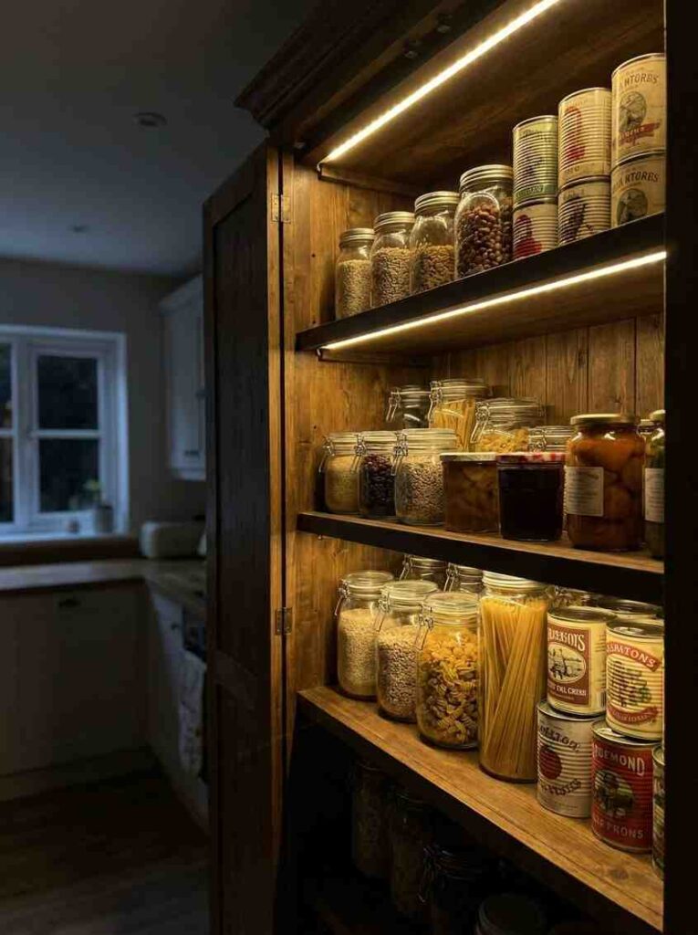 Pantry shelf with LED lighting 202607091956