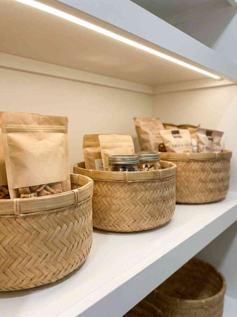 Pantry shelf with woven baskets 202607091956