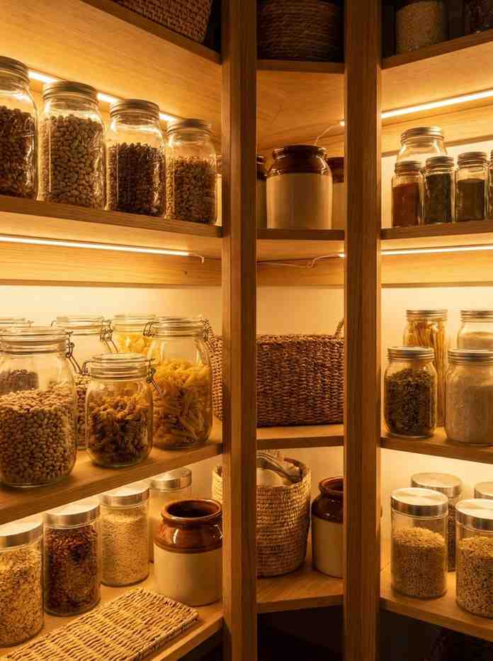 Pantry shelves with LED lighting 202607101816