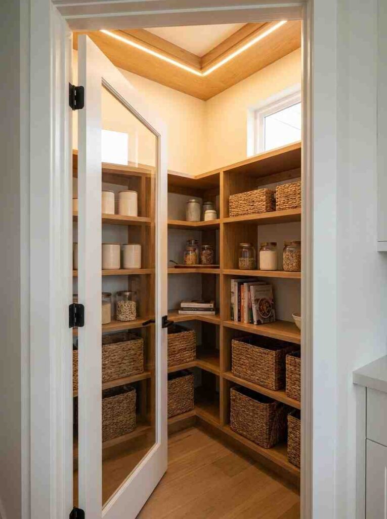 Pantry with angled shelving 202607111348