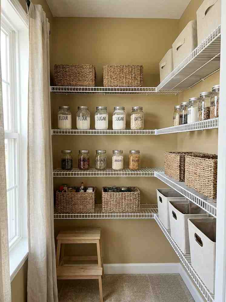Pantry with white shelving jars 202607091956