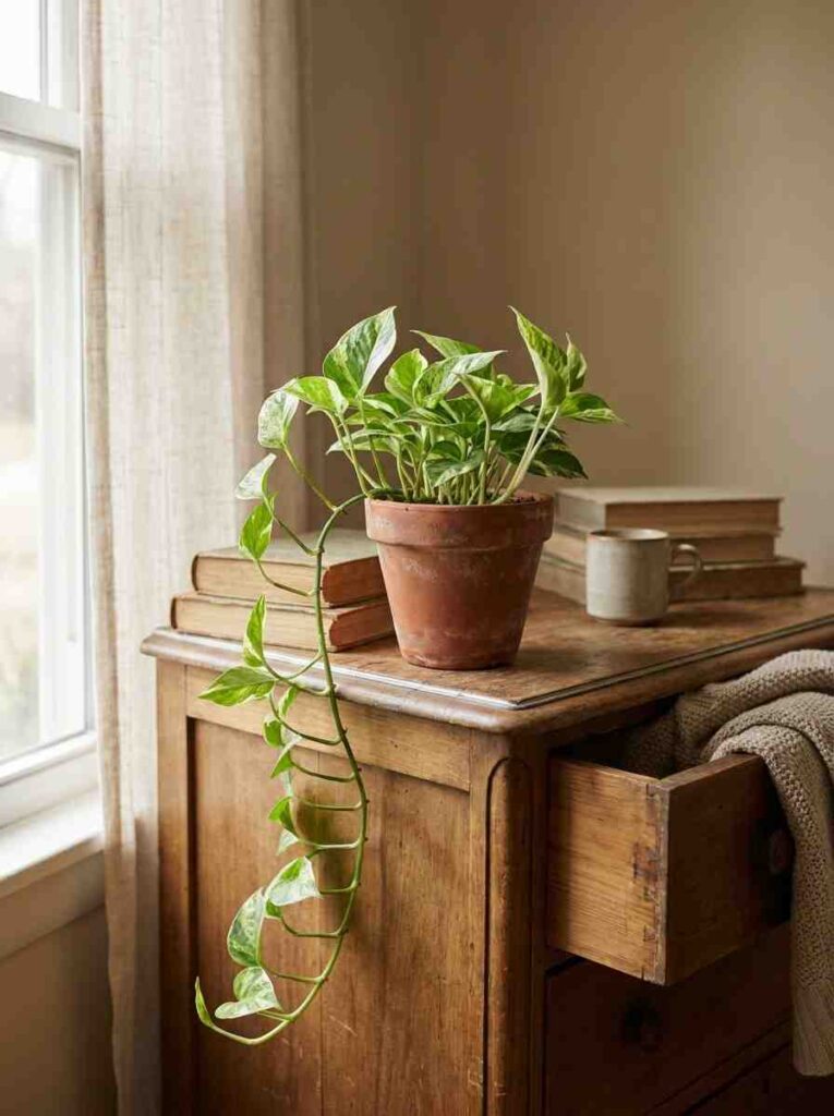 Potted pothos plant on dresser 202607051855